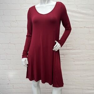 Poseshe Women's Long Sleeve Casual Tunic Red Dress Size L